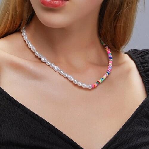 Baroque Freshwater Pearl Necklace for Women Bohemian Multi-Color Glass Beads Fashion Female Choker Wedding Jewelry Drop Shipping