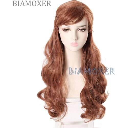 Princess 2 Anna Cosplay Wigs Long Wavy Brown Braids Party Hair Girls Wig++free cap
