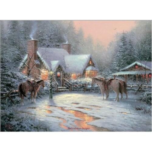 Counted Cross Stitch Kits Needlework Embroidery Crafts 14 ct Aida DMC Color DIY Arts Handmade Home Decor - A Christmas Welcome