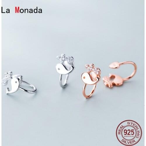 La Monada Whale Clip On Earrings Women Minimalist Fine In Jewelry 925 Sterling Silver Ear Clip Earrings For Women Korean