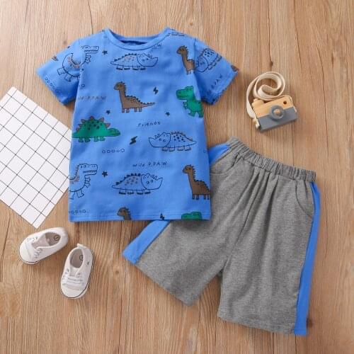 2Pcs Newborn Baby Boys Tracksuits Dinosaur Printing Short Sleeve Top + Casual Shorts Summer Toddlers Cotton Infant Outfit Set