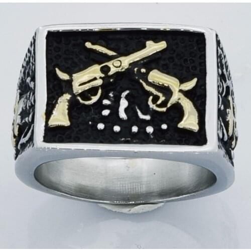 FANSSTEEL Stainless Steel Jewelry Rose Rectangle Cross Dual Revolvers Ring FSR14W47