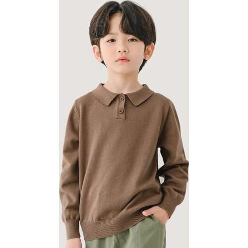 Thin Knit Sweater For Boys Long Sleeve Turn Down Collar Pullover Children Casual Knitwear Kids Soft Cotton Bottoming Warm Top