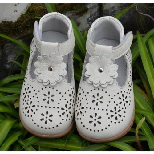 Girls shoes genuine leather T-Strap white navy baby shoes beautiful christening wedding shoes for kids half sandal SandQbaby new