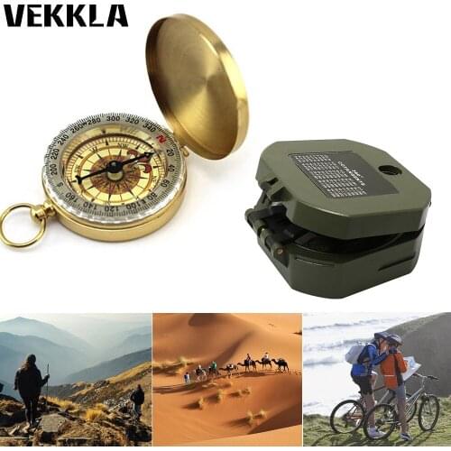 Military Portable Pocket Brass/ABS Compass Outdoor Camping Hiking Sighting Fluorescent Compass Navigation Noctilucence Display