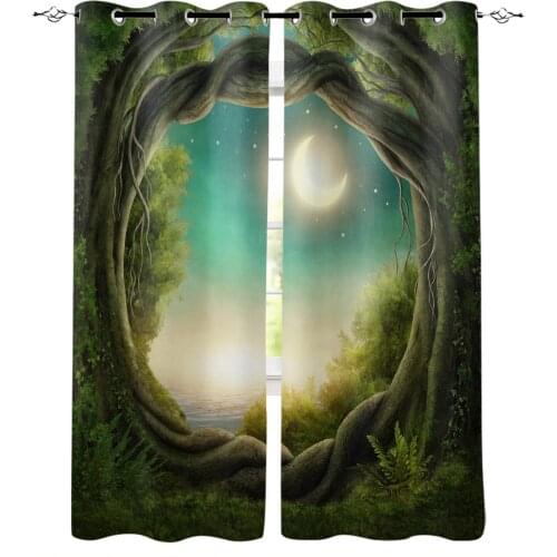 Jungle Arbor Woods Moon Green Kids Blackout Curtains For Baby Girls Bedroom Children Curtains For Living Room Decoration