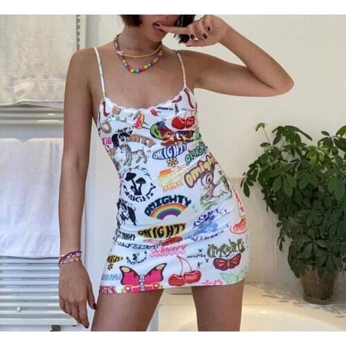 Women’s Sexy Suspender Short Dress Fashion Printing Flounce V-neck Backless Tight Dress
