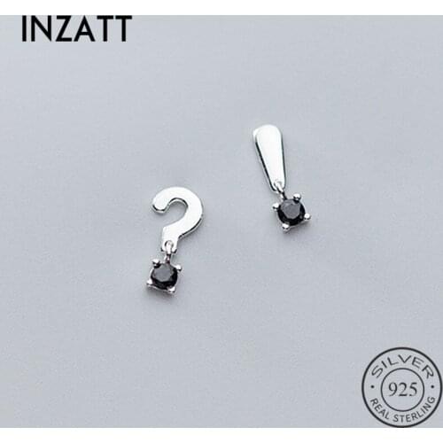 INZATT Real 925 Sterling Silver Zircon Asymmetry Stud Earrings For Fashion Women Party Cute Fine Jewelry Minimalist Accessories