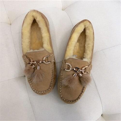 Natural Fur 2020 Snow Boots Warm Shoes Women Non-slip Cowhide Genuine Leather Thick Wool Rubber Soles Winter Ankle Boots