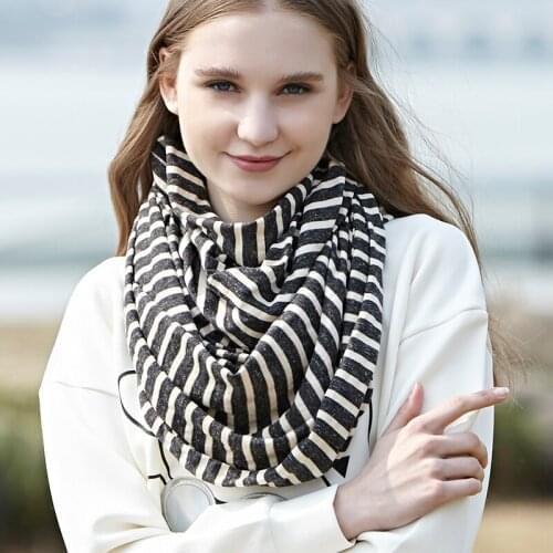 Genovega Autumn Winter Warm Infinity Scarf Striped All-match Women Ring Scarves Loop Novelty Porket Zipper Schal For Female