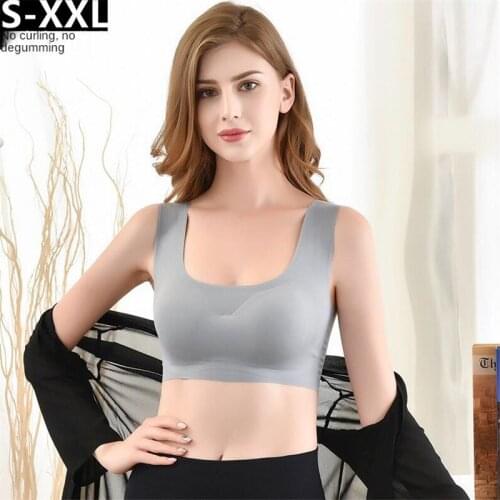BH Thin Push Up Vest Bra Women Ice Silk Seamless Underwear Soft Comfortable Sleep Top With Chest Padded Plus Size Bras For Women