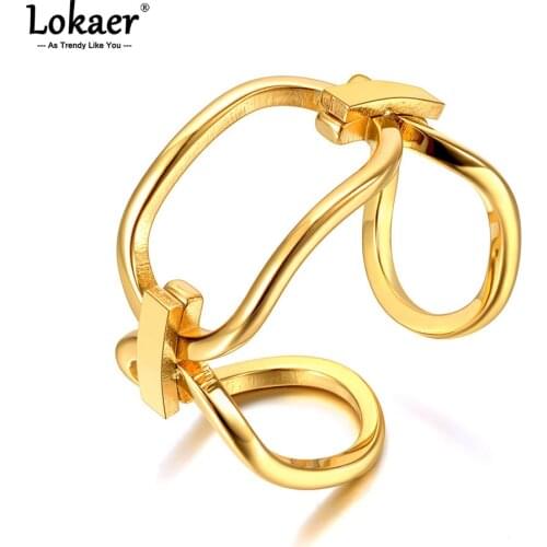 Lokaer Trendy Office Style Titanium Stainless Steel Oval Circles Party Ring Bohemia Geometric Ring Jewelry For Women Girl R21017