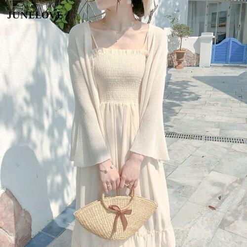 JuneLove Summer Chiffon Suspender Dress For Women Korean INS Super Fairy Sweet Sleeveless Ruffles Midi Dress Vintage Lady Dress