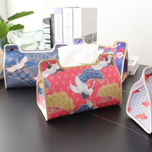 Leather Tissue Boxes Car Tissue Pumping Paper Box Chinese Koi Crane Pumping Box Support Customization Auto Accessories