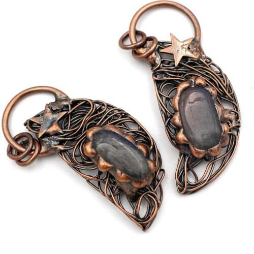 5pcs Natural Labradorite Stone Pendant Horn Shape Choker Necklace Making Bronze Copper Hoop Neo-Gothic Gem Stone Pendant Jewelry