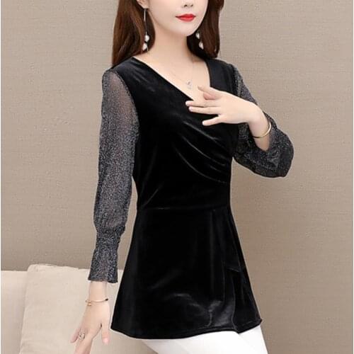 5XL Plus Size Women Blouses 2020 Fashion autumn o-neck short Sleeve patchwork Shirt Female Casual tops blusas femininas elegante