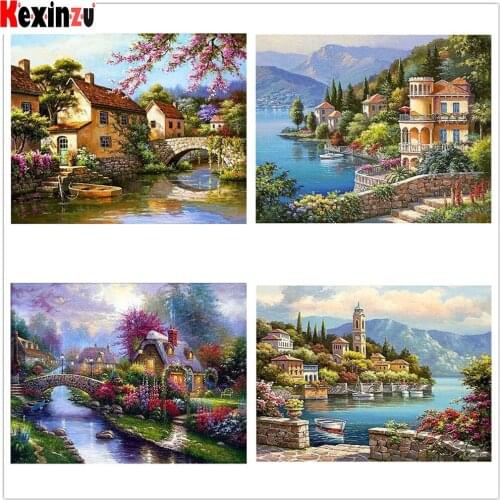 Keixnzu Diamond Painting Full Square/Round Diamond "Riverside Scenery" Pattern Embroidery Cross Stitch 5D Rhinestone Painting