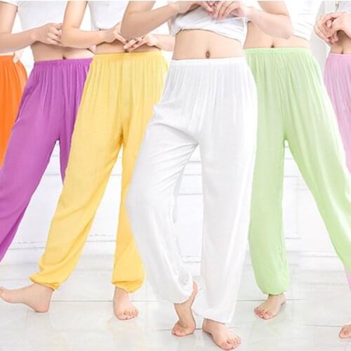 New Women Lantern Pants Men Summer Thin Beach Pants Kids Solid Prevent Mosquito Bites Dance Pants Martial Arts Taiji Pants Yoga