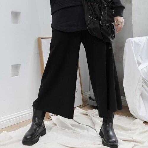 Ladies spring and autumn new fashion trend dark, simple hip hop street size 9 cent loose wide leg pants