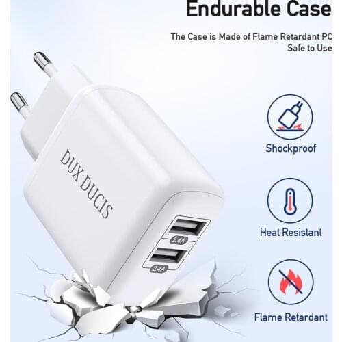 For iPhone iPad Samsung Huawei Xiaomi 12W EU Dual-Port Fast&Safe Charger 2.4A Power Adapter Quick Charge Travel Charger DUXDUCIS