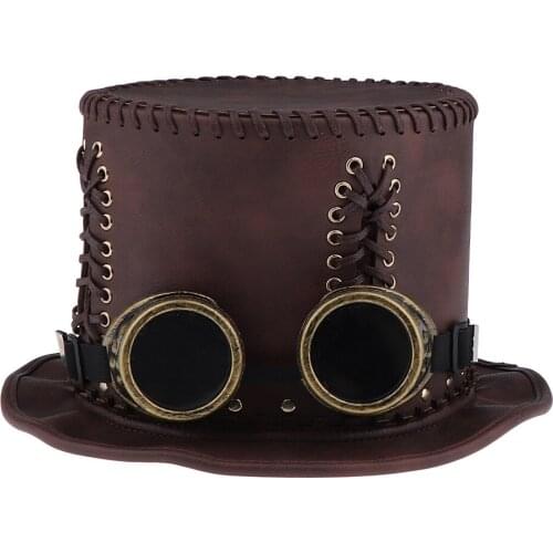 Black Steampunk Hat Victorian Gothic Goggles Fancy Dress Costume Accessory