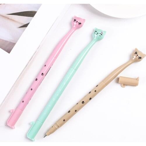 2pc Cartoon Cat Gel Pen Cute Kawaii 0.38mm Black Ink Pen Bullet Journal Accessories Office For School Supplies Korea Stationery