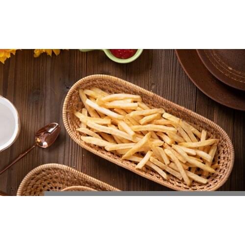 Handmade Rattan Bread Basket Oval Hand-Woven Tea Tray Food Serving Platter For Dinner Parties Coffee Breakfast