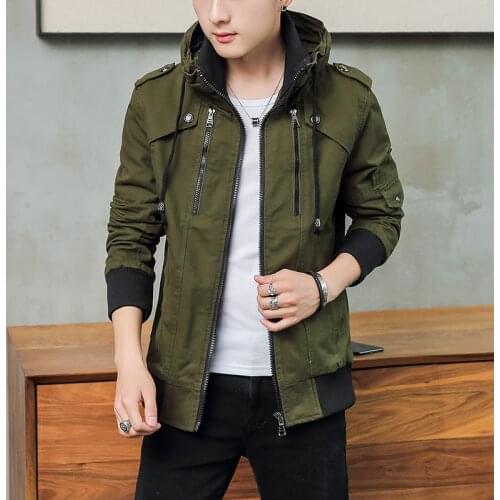 New Spring Autumn Mens Stand Collar Jacket 96% Cotton Casual Male Coat Army Black Khaki Blue Outwear Solid Color A7