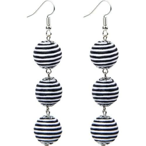 LFPU Handmade Ball Pompom Earrings Long Pendant Dangle Drop Statement Earrings Party Wedding Jewelry