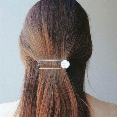 Fashion Hot Women Girls Hair Clip Metal Circle Square Hair Clips Natural Stone Hairpins Barrettes Wedding Hair Clip Accessories