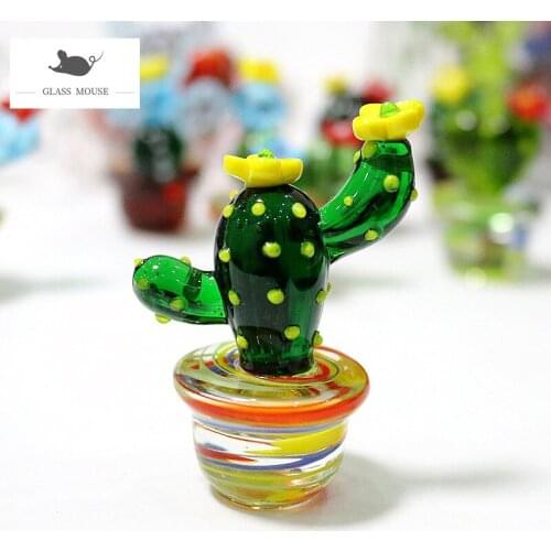Handmade Murano Glass Cactus Figurines Ornaments Tabletop Craft Adornment Creative Colorful Cute Miniature Plant For Home Decor