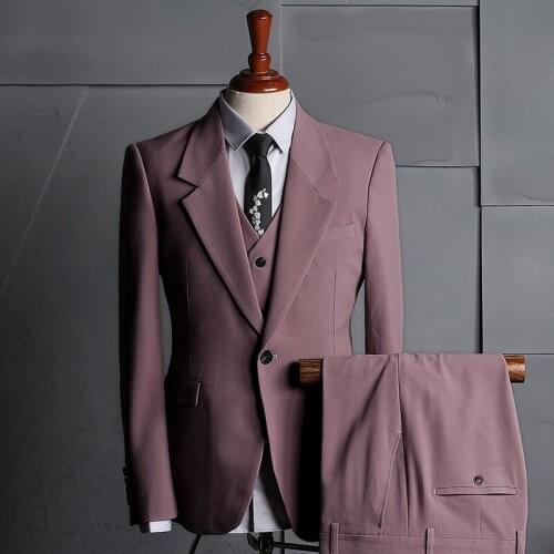 Men Business Slim Suits Sets Wedding Dress 3 pieces Suit Blazers Coat Trousers Waistcoat (Jacket+Pant+Vest) Custom Made