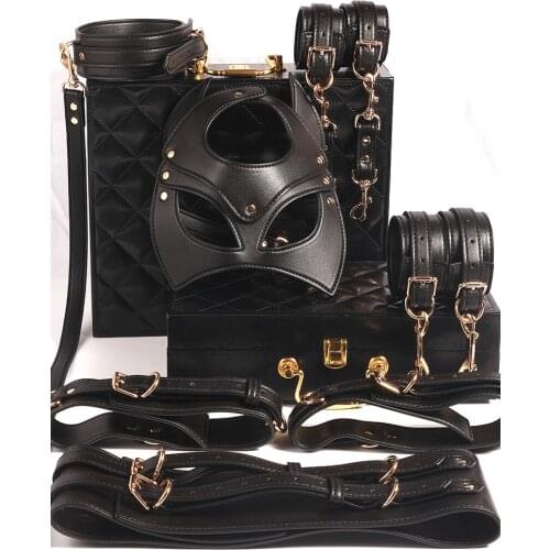 BDSM Set Leather Mask Handcuffs Collar Shackles Traction Rope Toys For Adults 18 Exotic Accessories Sex Couple Games