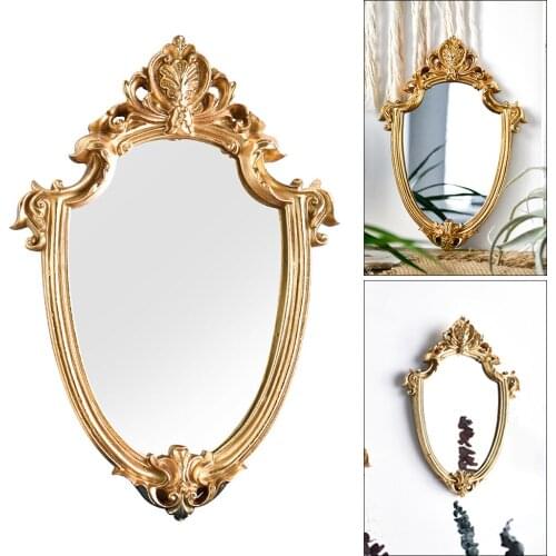 Gold European Style Wall-Mounted Mirror Retro Royal Court Style Mirror Home Decorative Miniature