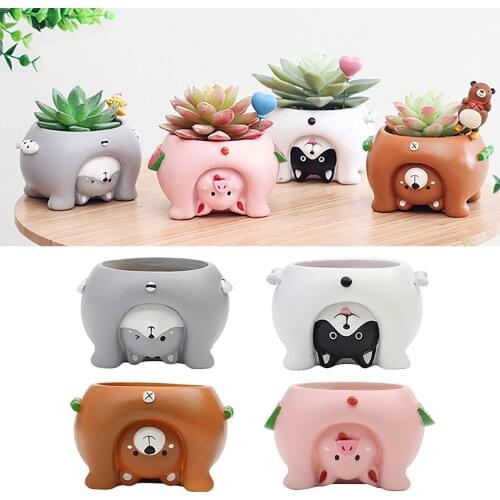 Shutterproof Resin Cartoon Flowerpot Naughty Animal Crotch Head Succulent Flower Pot with bottom Drainage Hole