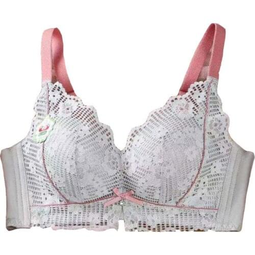 2021 rims-free fashion contrast underwear gathers thick cup lace breathable bra decompression adjustable bra lingerie