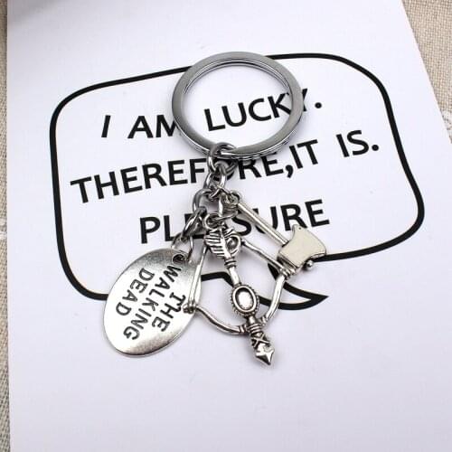 New Fashion Keychain The Walking Dead Pendants DIY Men Jewelry Car Key Chain Ring Holder Souvenir For Gift Bow And Ax