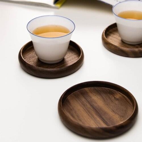 Walnut Solid Wood Coaster Wooden Cup Holder Heat Insulation Pad Coffee Mat Ins Style