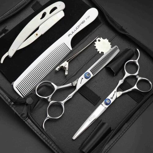 6 inch rose gold Japanese stainless steel professional hairdressing scissors thin set black box and razor free custom logo