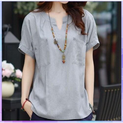 Plus Size 3XL Oversized T-shirt 2021 Summer Womens Korean Top Short Sleeve Tee Shirt Blusas Cotton And Linen Loose Tshirt Femme