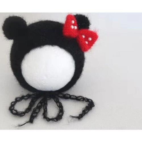 Lovely Baby Girl Hat Photography Props Knitted Micky Mouse Hat Minnie Animal Bonnet with Bow Newborn Photo Prop Shower Gift