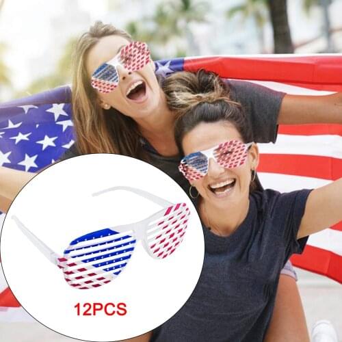12 PCS Novelty USA Patriotic American Flag Plastic Shutter Glasses Shades Sunglasses Fourth 4th of July Fancy Party Props