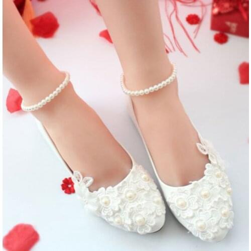 Bridal wedding shoes handmade plus size low high heel ankle beading elastic straps bridesmaid brides parties white ivory shoes