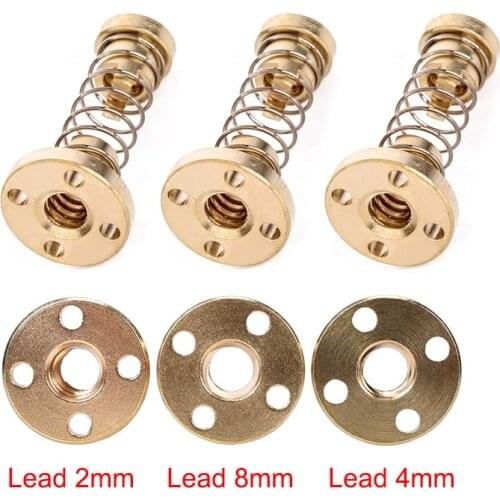 T8 Lead Screw Brass/POM Nut For 3D Printer Anti-Backlash Acme Threaded Rod Eliminate the Gap Spring DIY CNC Accessories