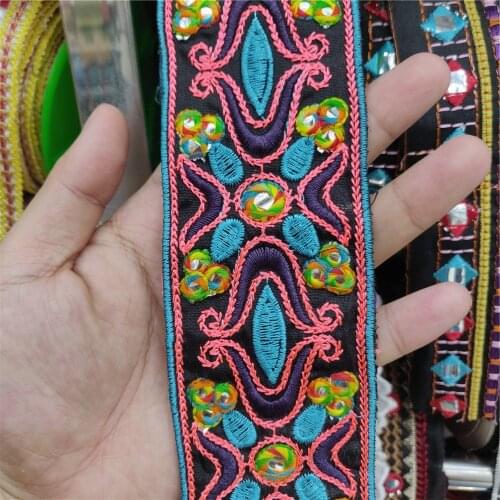 Apparel-sewing-fabric Embroidered Sunflower Sequins African Webbing Trims Ribbon DIY Sewing Dress Decoration Lace Fabric