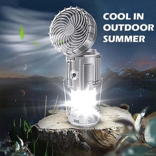 6 in 1 Outdoor LED Solar Lantern Camping Lantern with Fan Rechargeable Bulb Tent Light Power Bank Outdoor Lamp Home DropShipping