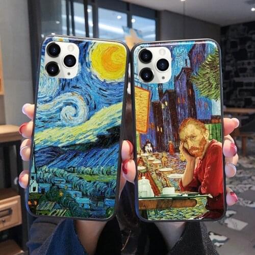 Van Gogh Art Painting TPU soft phone case for X XR XS Max 7 8 6s 6 Plus black cover 11pro max SE 12mini 12pro Max