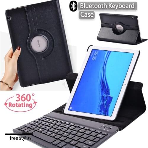 360 Rotating Tablet Case for Huawei MediaPad T3 10 9.6"/T5 10 10.1" Anti-fall Protective Cover+Bluetooth Keyboard+Free Stylus