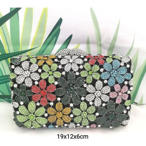 XIYUAN Women Flower Grey Crystal Bags Evening Purse Metal Hard case Wedding Party Minaudiere Handbag Clutch Bag Lady Clutches