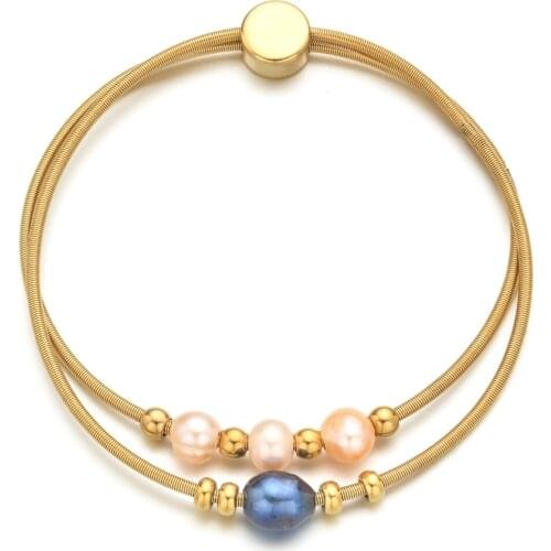 ZMZY DIY Boho Gold Silver Color Memory Spring Wire Bracelets Women Pearl Bracelet Wrap Bangle Stainless Steel Jewelry Accessory